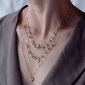 Moon & Stars Layered Charm Necklace